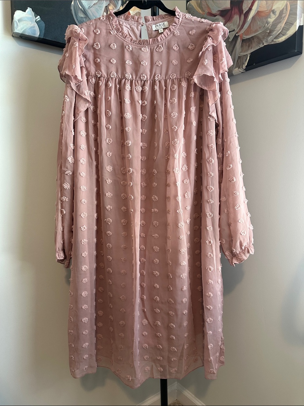 Indie & Co Rose Pink Ruffle-Shoulder Dress